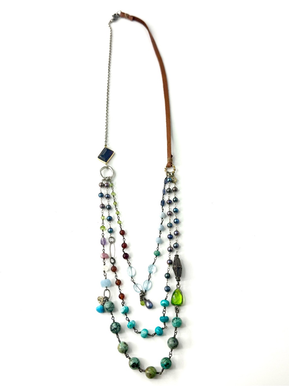 Wire Wrapped Multicolored Gemstone Boho Necklace, Sundance Inspired Necklace